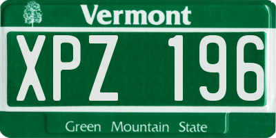 VT license plate XPZ196