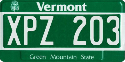 VT license plate XPZ203