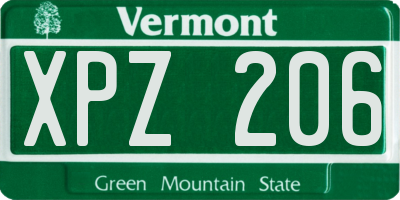 VT license plate XPZ206