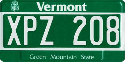 VT license plate XPZ208