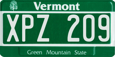 VT license plate XPZ209