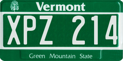 VT license plate XPZ214