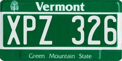 VT license plate XPZ326