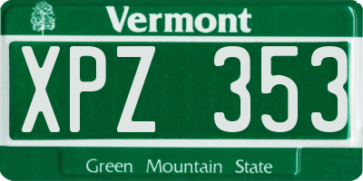 VT license plate XPZ353