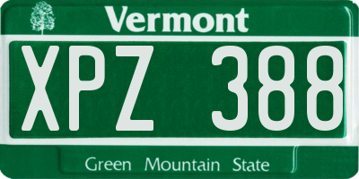 VT license plate XPZ388