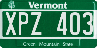 VT license plate XPZ403