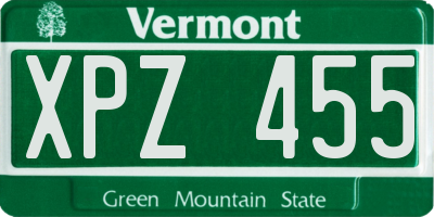 VT license plate XPZ455