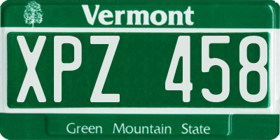 VT license plate XPZ458