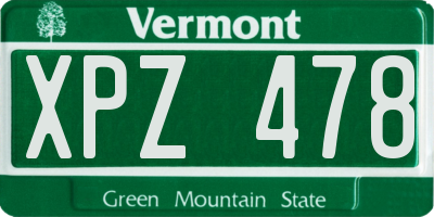 VT license plate XPZ478