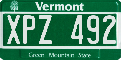 VT license plate XPZ492