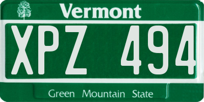 VT license plate XPZ494