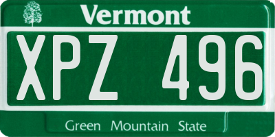 VT license plate XPZ496