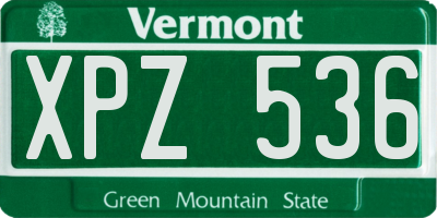 VT license plate XPZ536