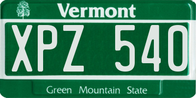 VT license plate XPZ540