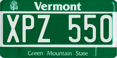 VT license plate XPZ550