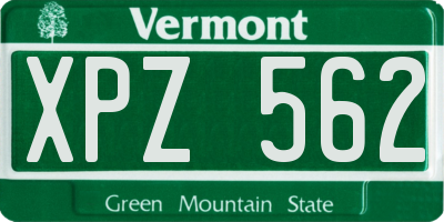 VT license plate XPZ562