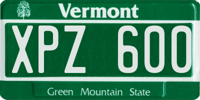 VT license plate XPZ600