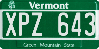 VT license plate XPZ643