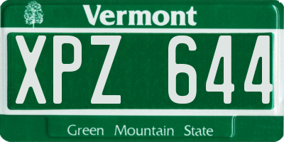 VT license plate XPZ644