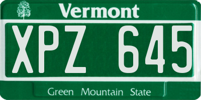 VT license plate XPZ645