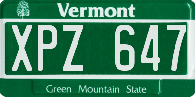 VT license plate XPZ647