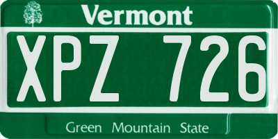 VT license plate XPZ726