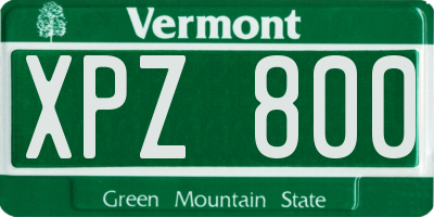 VT license plate XPZ800