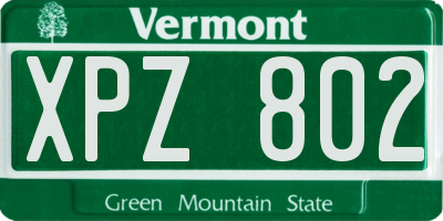 VT license plate XPZ802