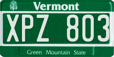 VT license plate XPZ803