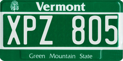 VT license plate XPZ805