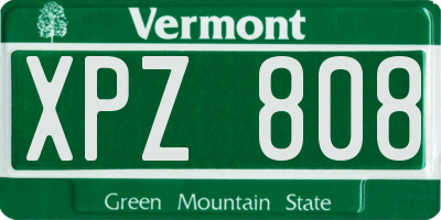 VT license plate XPZ808
