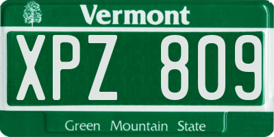 VT license plate XPZ809