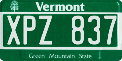 VT license plate XPZ837