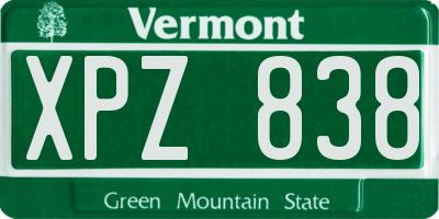 VT license plate XPZ838