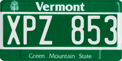 VT license plate XPZ853