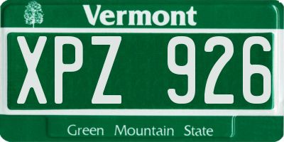 VT license plate XPZ926