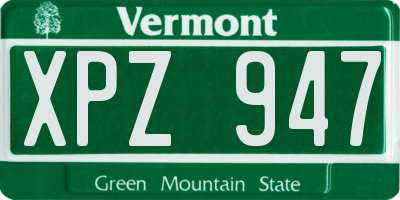 VT license plate XPZ947