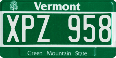 VT license plate XPZ958