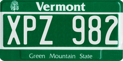 VT license plate XPZ982