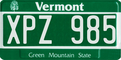 VT license plate XPZ985