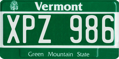 VT license plate XPZ986