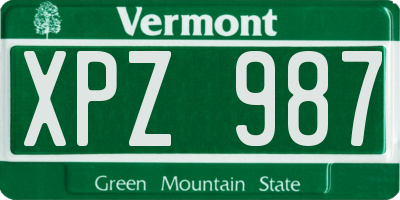 VT license plate XPZ987