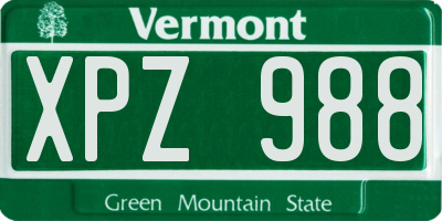 VT license plate XPZ988