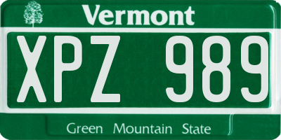 VT license plate XPZ989