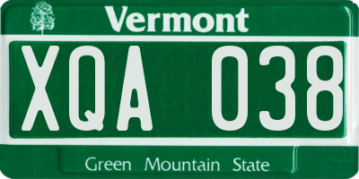 VT license plate XQA038