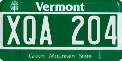 VT license plate XQA204