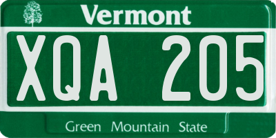 VT license plate XQA205