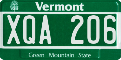 VT license plate XQA206