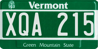 VT license plate XQA215
