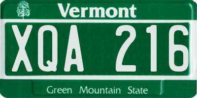VT license plate XQA216